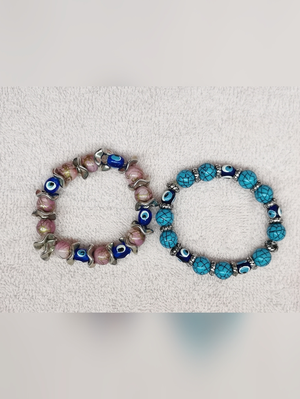 Bundle.Evil Eye Beaded Stretch Bracelets - Pink & Turquoise (Set of 2)